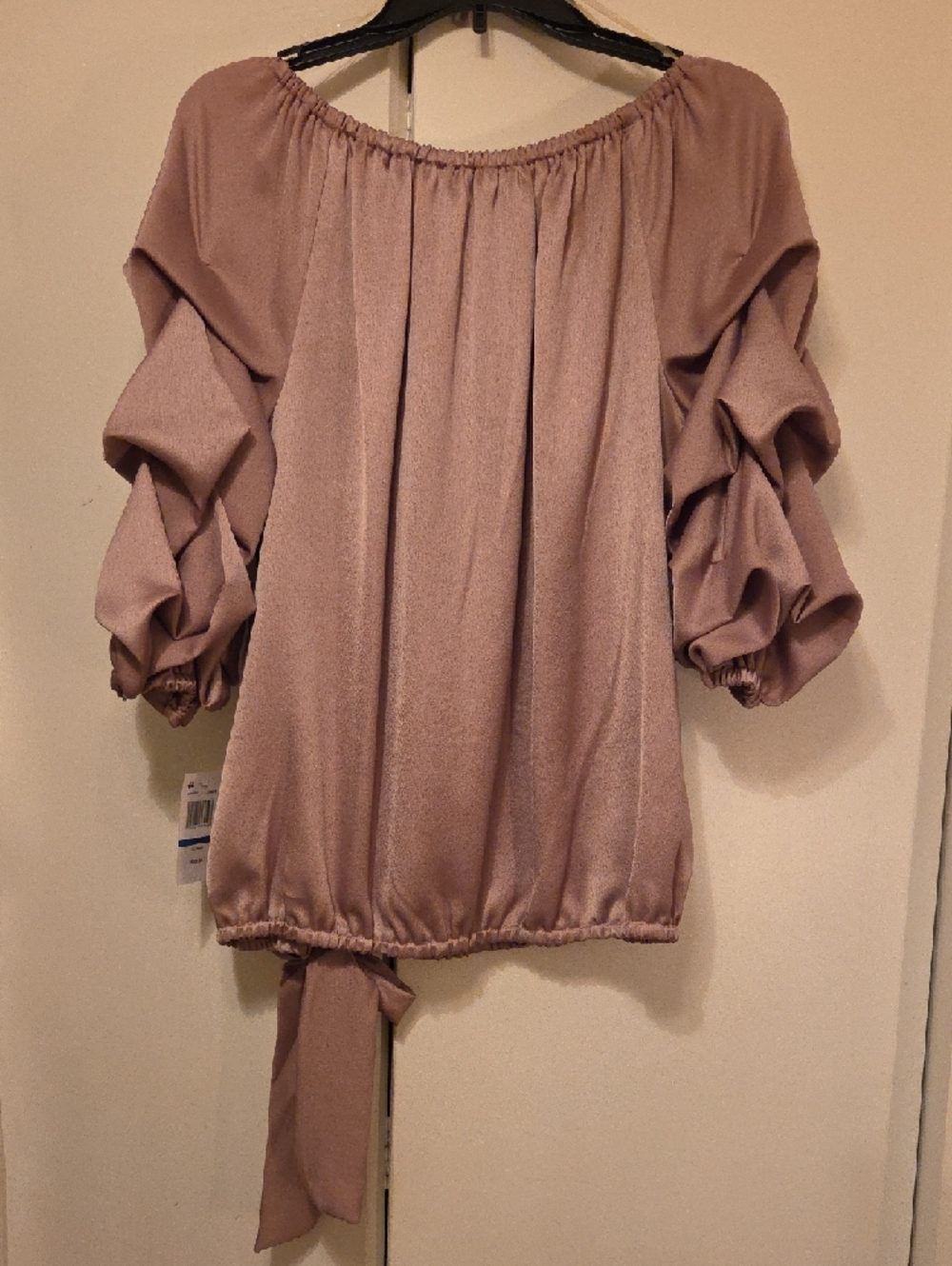 MSK Mauve Satin Peasant Blouse with Side Tie - Picture 7 of 7